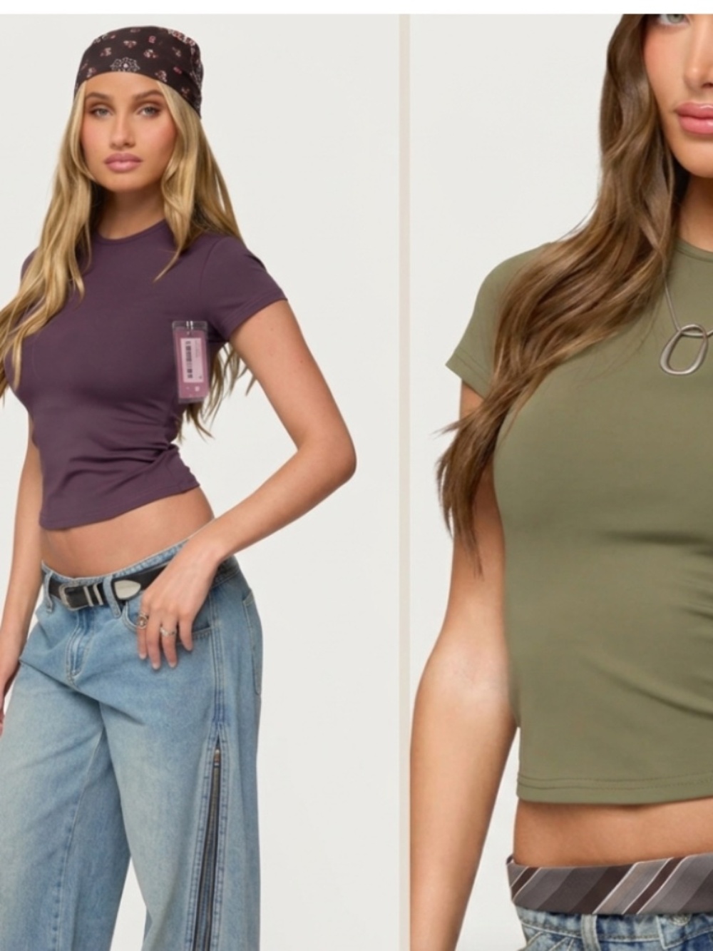 Edikted Tay Short Sleeve body fitted Baby Basics Tee Bundle NWT Olive & Purple S